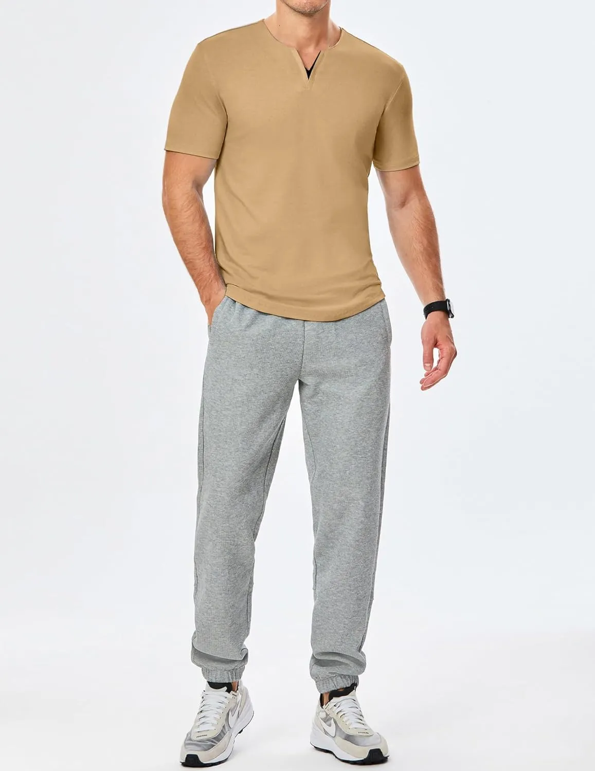 JMIERR Mens Muscle Slim T Shirts Summer V Neck Gym Shirt Casual Cotton Workout Athletic Longline Tees