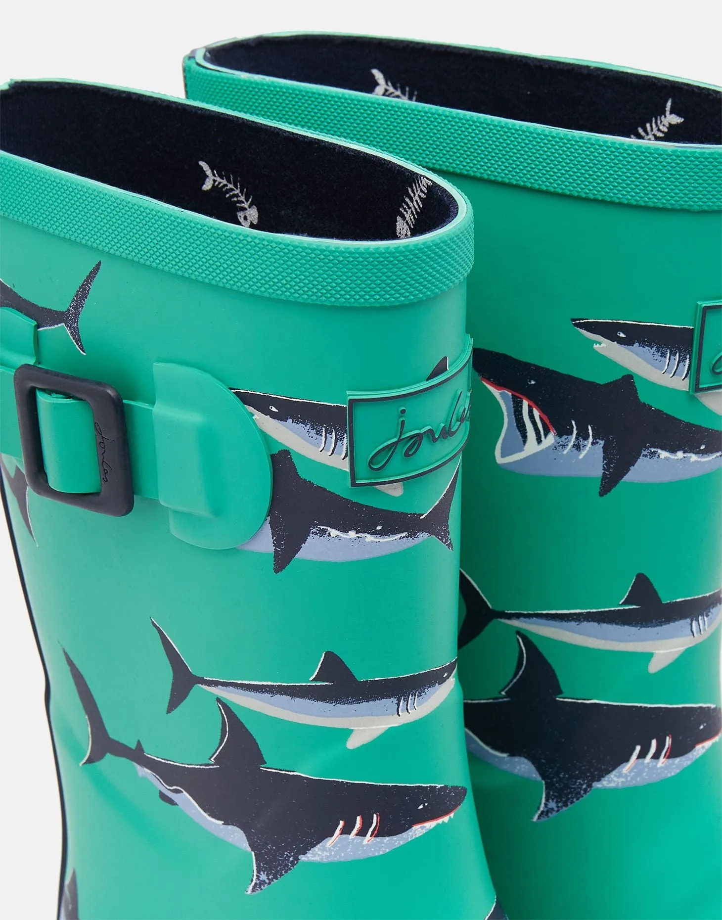 Joules Welly Tall Height Printed Rain Boots Light Green Shark