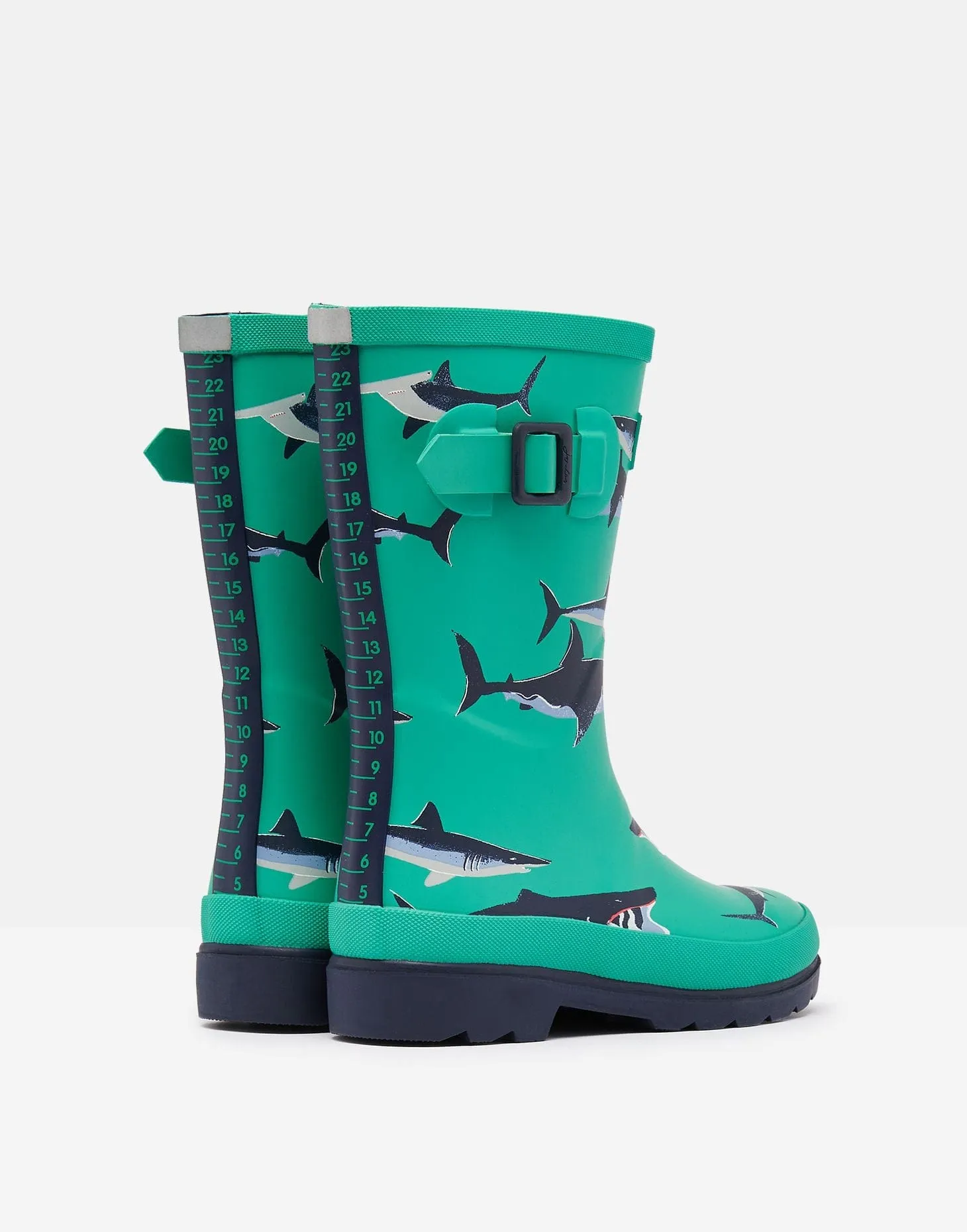 Joules Welly Tall Height Printed Rain Boots Light Green Shark