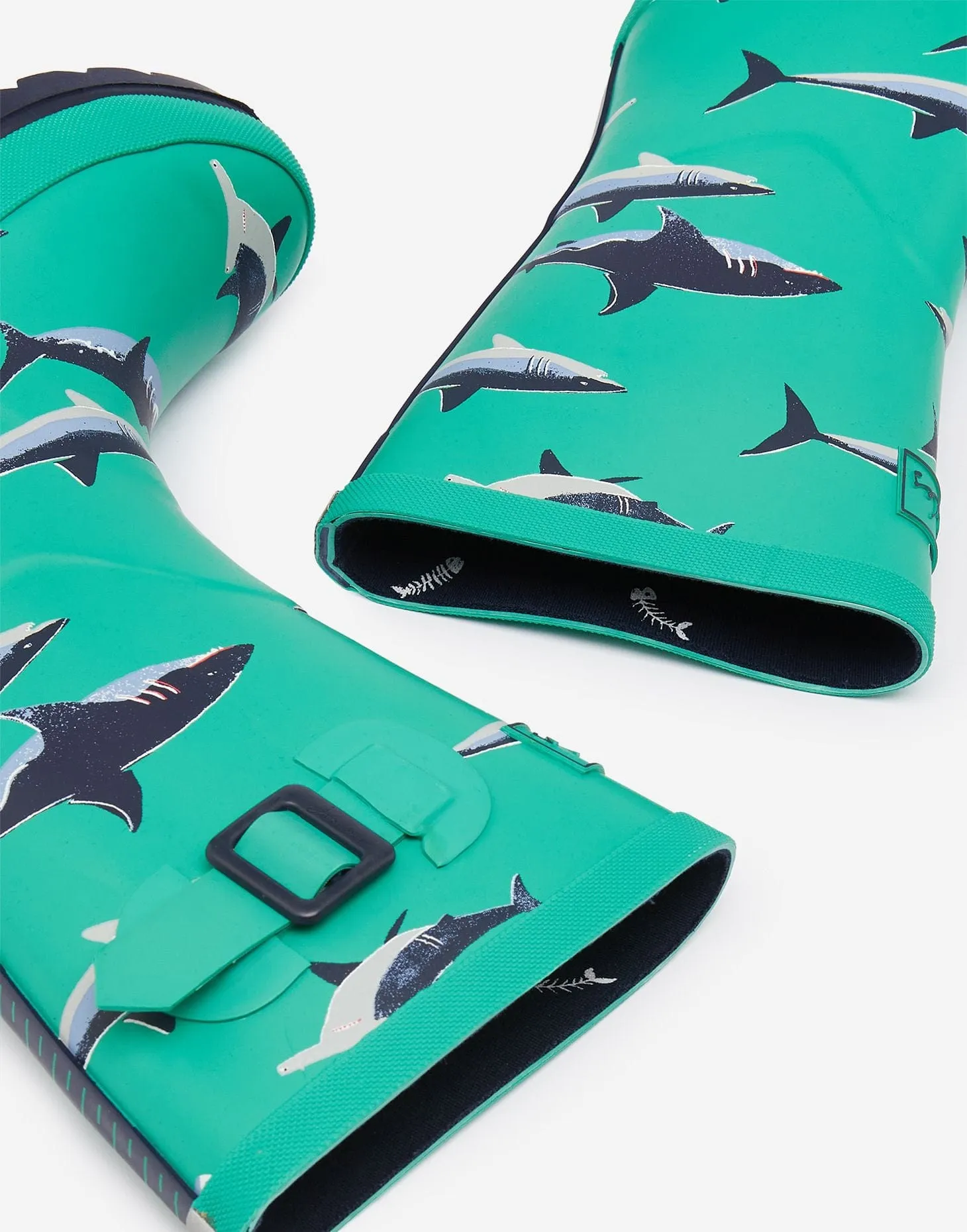 Joules Welly Tall Height Printed Rain Boots Light Green Shark