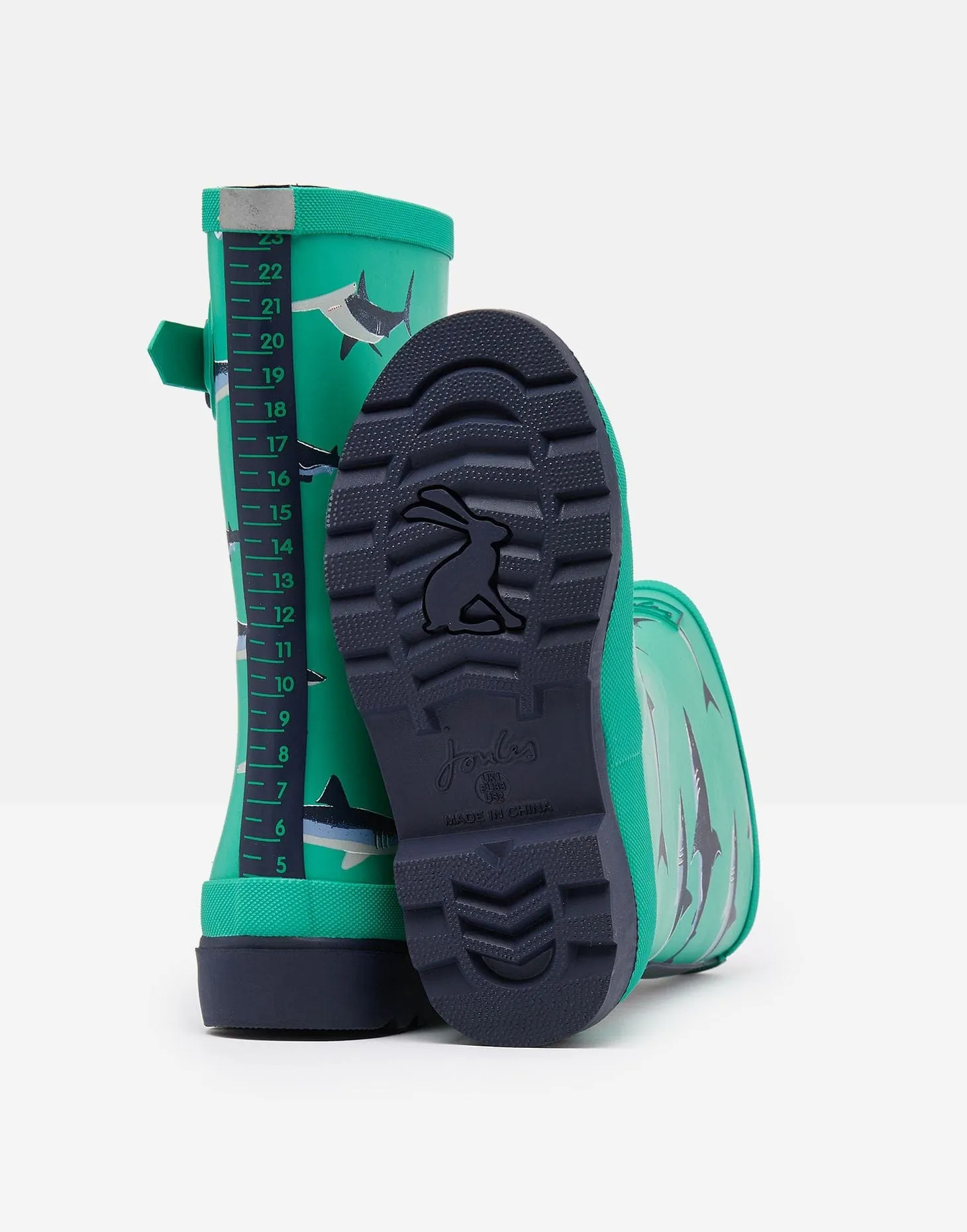 Joules Welly Tall Height Printed Rain Boots Light Green Shark