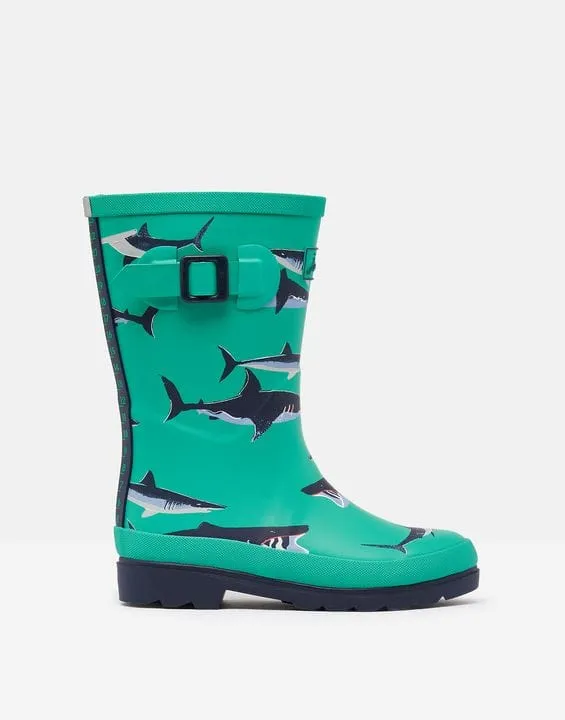 Joules Welly Tall Height Printed Rain Boots Light Green Shark