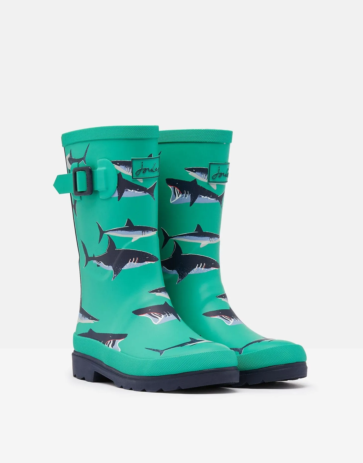 Joules Welly Tall Height Printed Rain Boots Light Green Shark