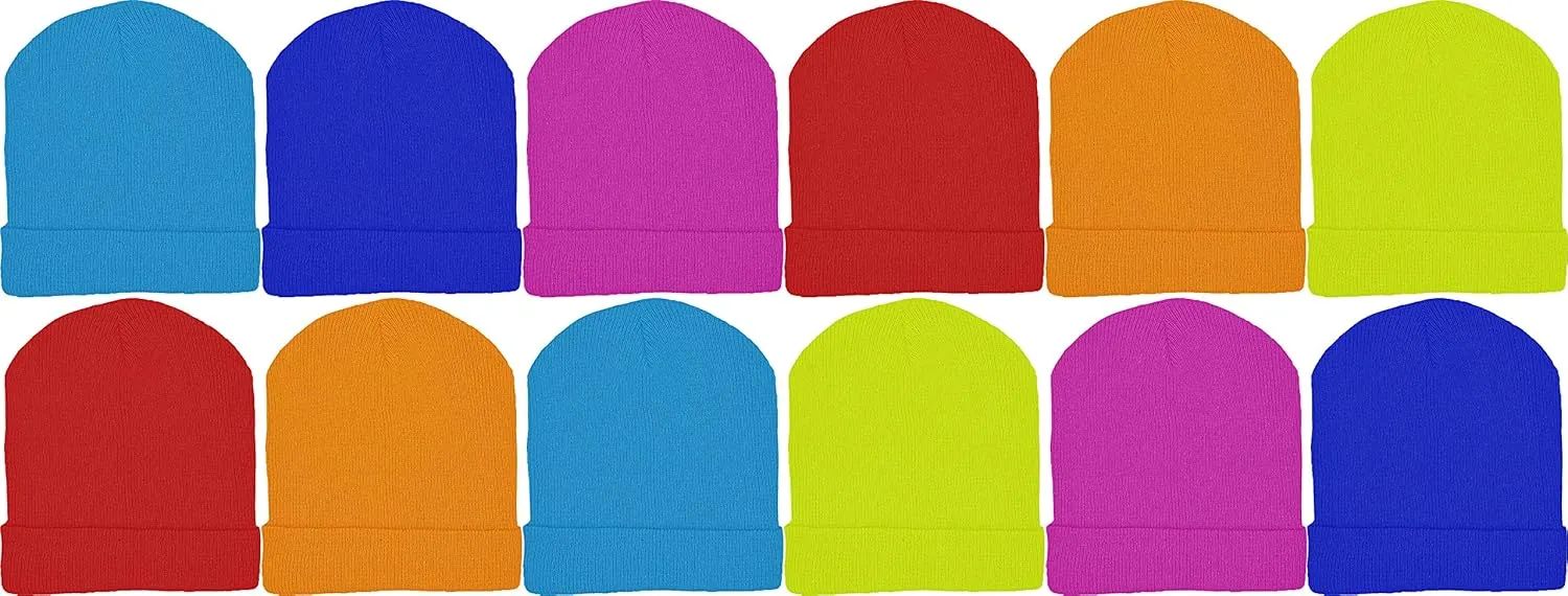 Kids Winter Beanies, 12 Pack Warm Cold Weather Hats Boys Girls Children