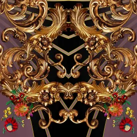 Lavinia Gold scrolls/black/mauve   LA531-1  90cm