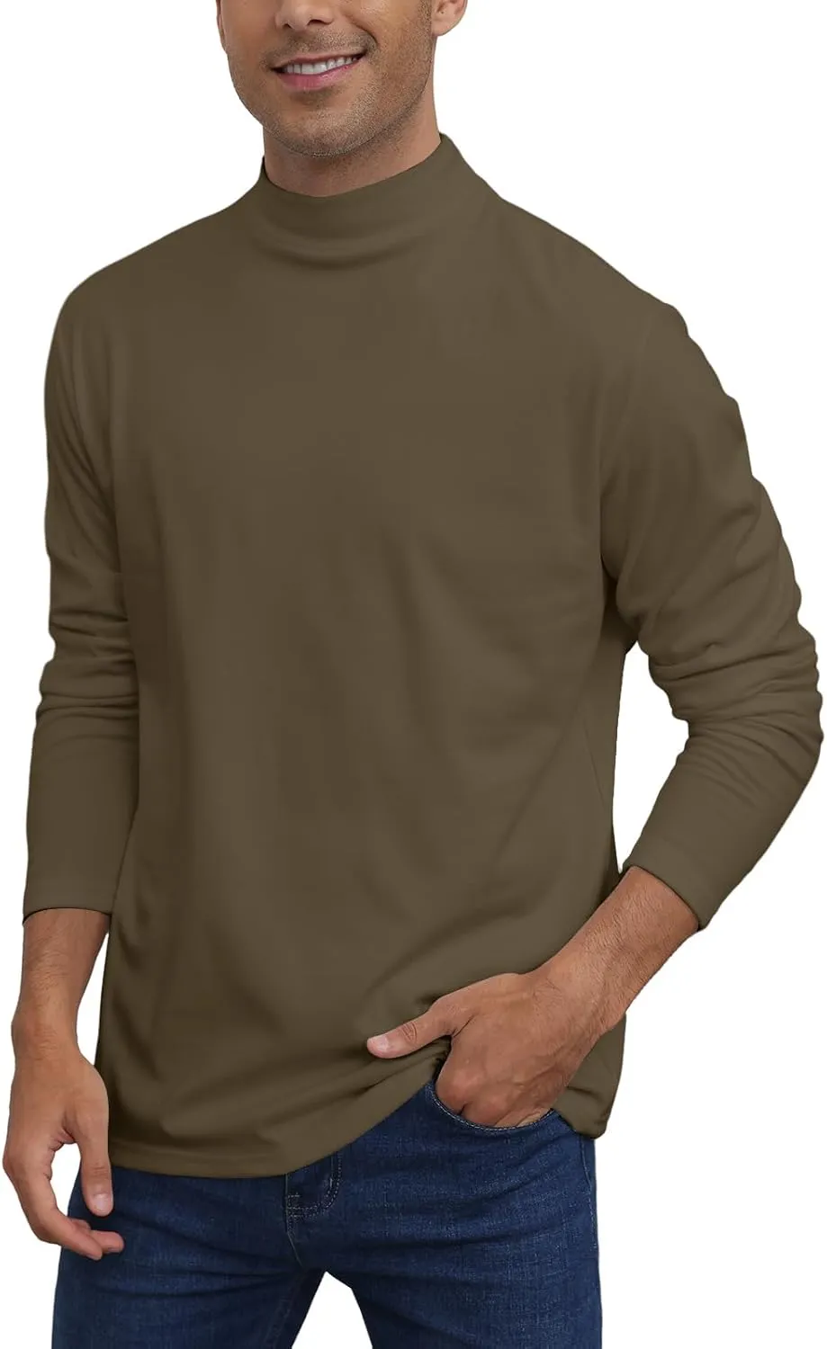 Mens Casual Mock Turtleneck T-Shirts Long Sleeve Thermal Stretchy Pullover Basic Lightweight Undershirt Sweater Tops