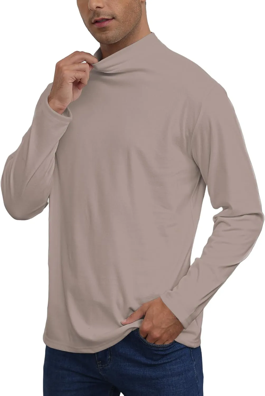 Mens Casual Mock Turtleneck T-Shirts Long Sleeve Thermal Stretchy Pullover Basic Lightweight Undershirt Sweater Tops