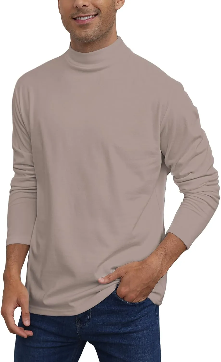 Mens Casual Mock Turtleneck T-Shirts Long Sleeve Thermal Stretchy Pullover Basic Lightweight Undershirt Sweater Tops