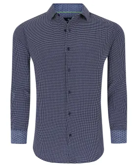 Men's Geometric Slim Fit Performance Long Sleeve Shirt Navy Geo