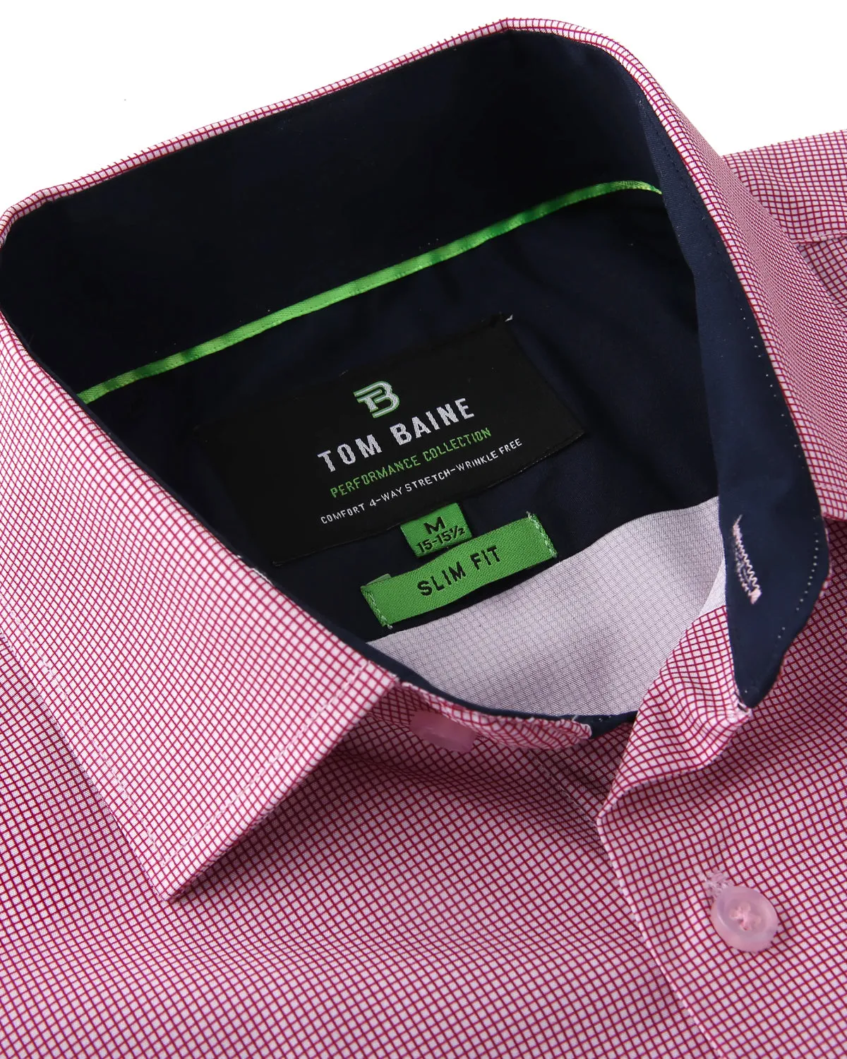 Men's Slim Fit Performance Long Sleeve Mini Plaid Shirt Red