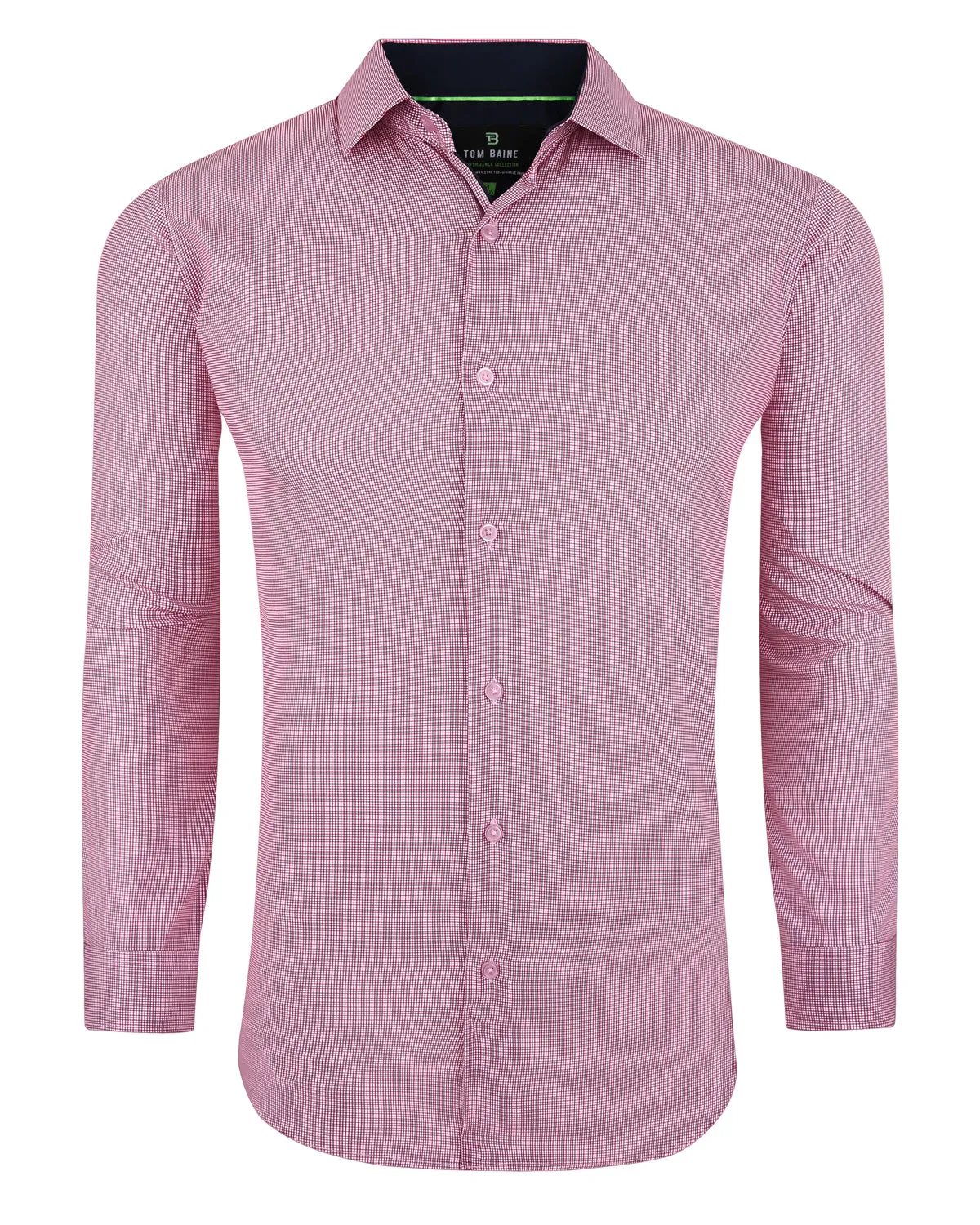 Men's Slim Fit Performance Long Sleeve Mini Plaid Shirt Red