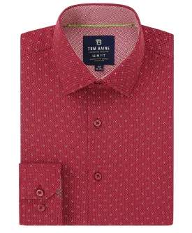 Men's Slim Fit Performance Long Sleeve Printed Shirt Red