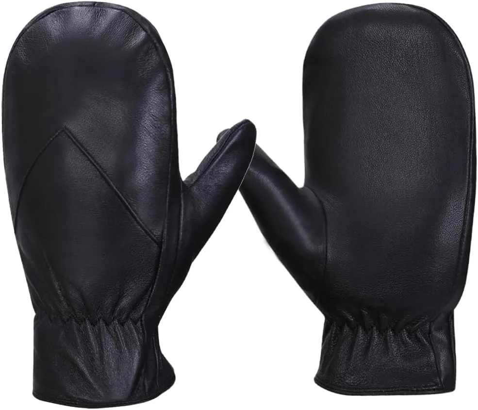 MGGMOKAY Women's Leather Mittens Warm Lambskin Mittens Winter Fleece Lined