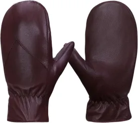 MGGMOKAY Women's Leather Mittens Warm Lambskin Mittens Winter Fleece Lined