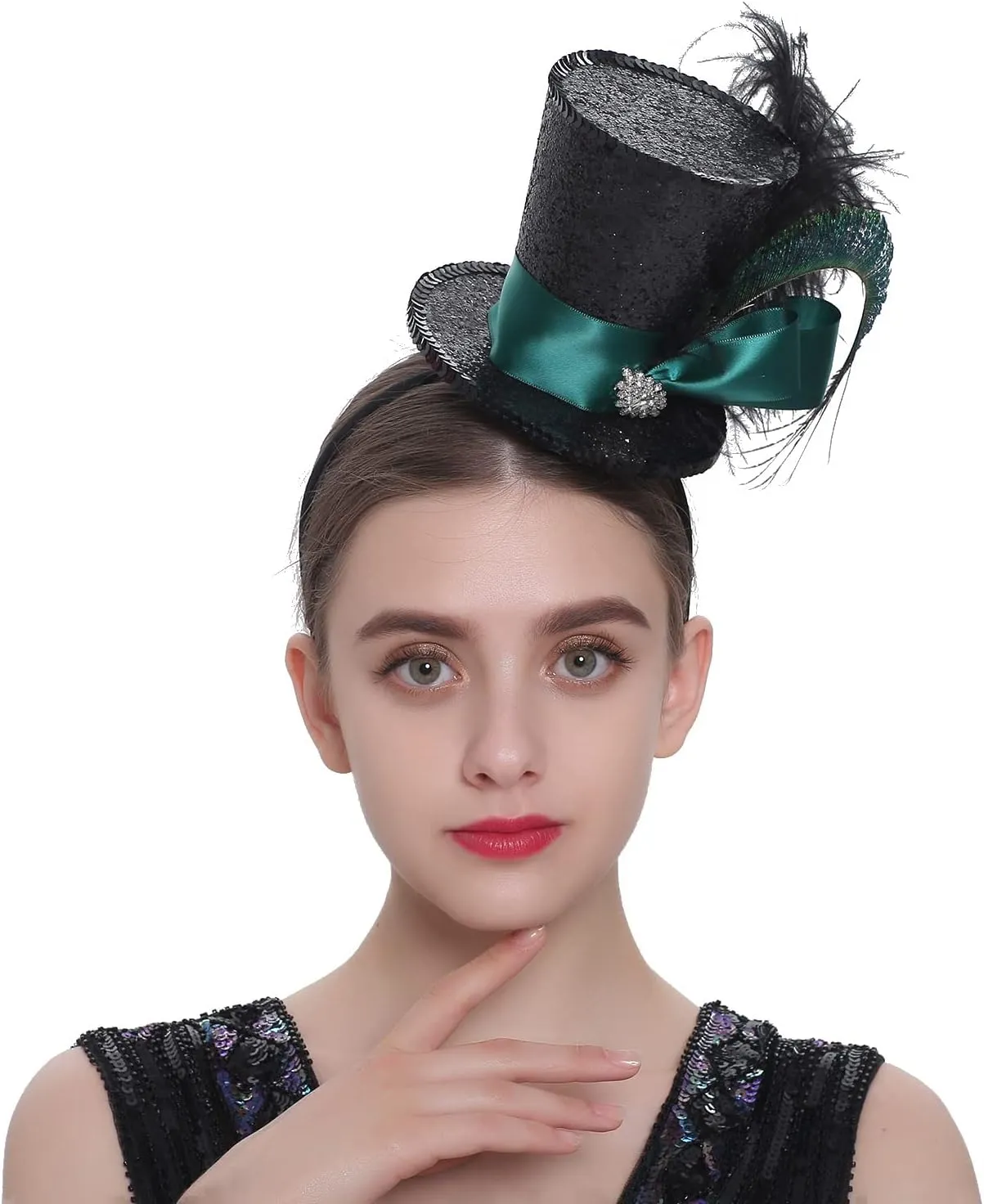 Mini Top Hat Fantasy Fascinators Hats for Women,Derby Tea Party Ostrich Feather Top Hat for Girls Party Decoration