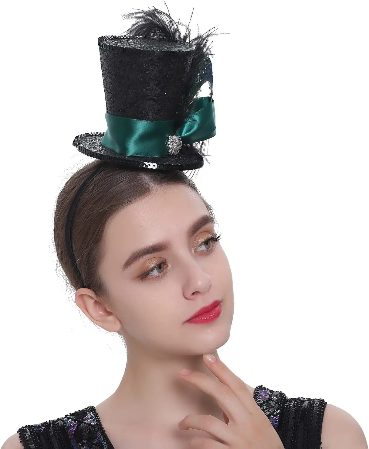 Mini Top Hat Fantasy Fascinators Hats for Women,Derby Tea Party Ostrich Feather Top Hat for Girls Party Decoration