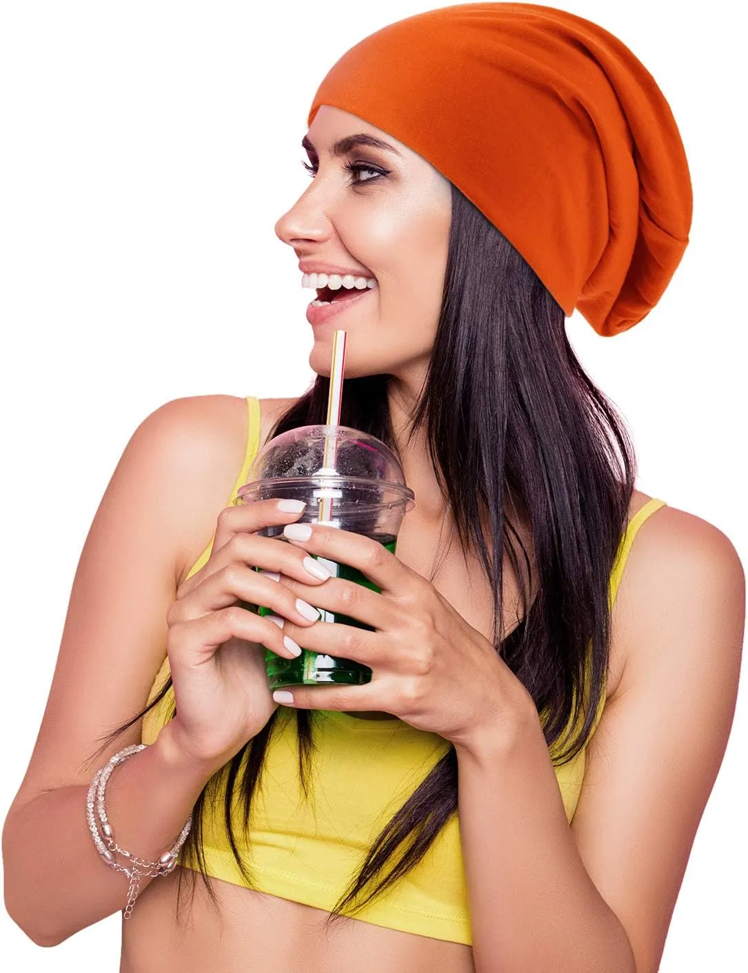 Outus 4 Pieces Thin Knit Slouchy Cap Beanies Hat Unisex Hip-Hop Sleep Cap Dwarf Hat