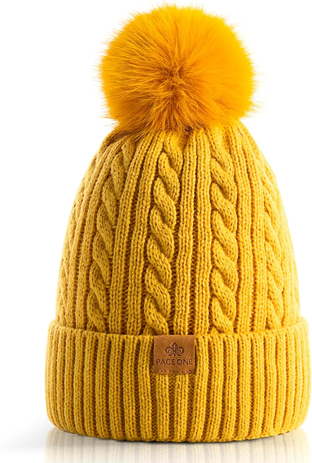 PAGE ONE Women Winter Pom Pom Beanie Hats Warm Fleece Lined,Chunky Trendy Cute Chenille Knit Twist Cap