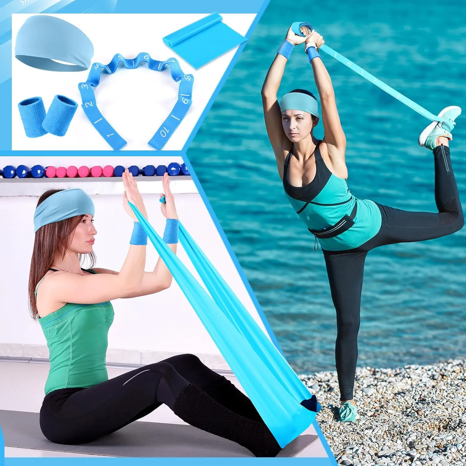 Poen 18 Pcs Pilates Ring Circle Set for Women Yoga Sets with Pilates Ring Circle Ball 5 Resistance Band Stretching Strap Non Slip Socks Ball Core Sliders Wristbands Headband Gym Bag