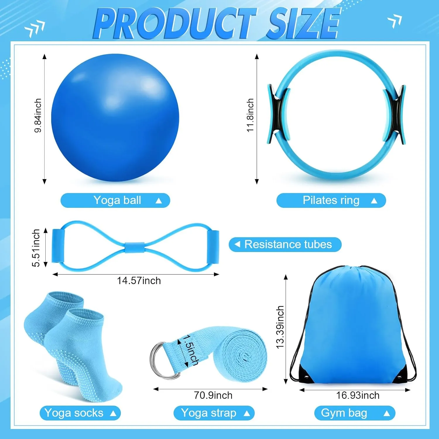 Poen 18 Pcs Pilates Ring Circle Set for Women Yoga Sets with Pilates Ring Circle Ball 5 Resistance Band Stretching Strap Non Slip Socks Ball Core Sliders Wristbands Headband Gym Bag