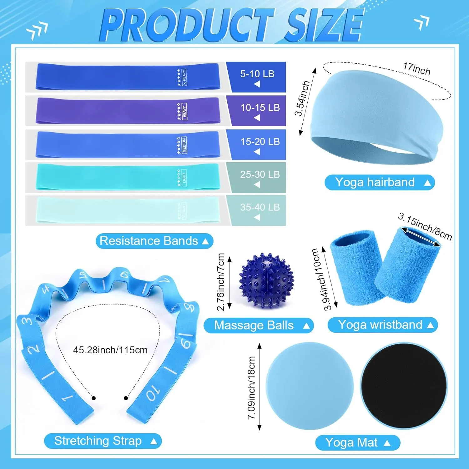 Poen 18 Pcs Pilates Ring Circle Set for Women Yoga Sets with Pilates Ring Circle Ball 5 Resistance Band Stretching Strap Non Slip Socks Ball Core Sliders Wristbands Headband Gym Bag