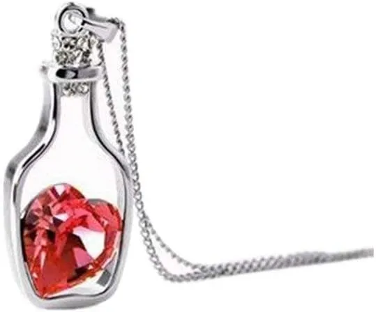Premium Quality Fashion Women's Jewelry Accessories, Drifting Bottle Glass Bottle Pendant Necklace for Women Heart Red