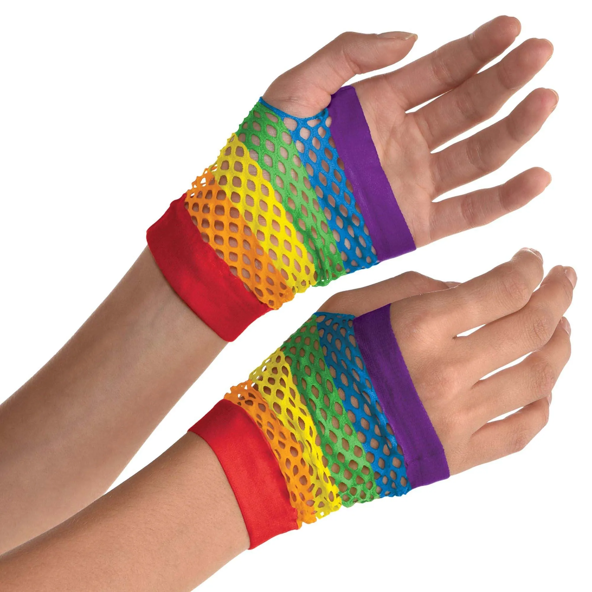 Pride Short Multicolor Fishnet Gloves, 1 Count