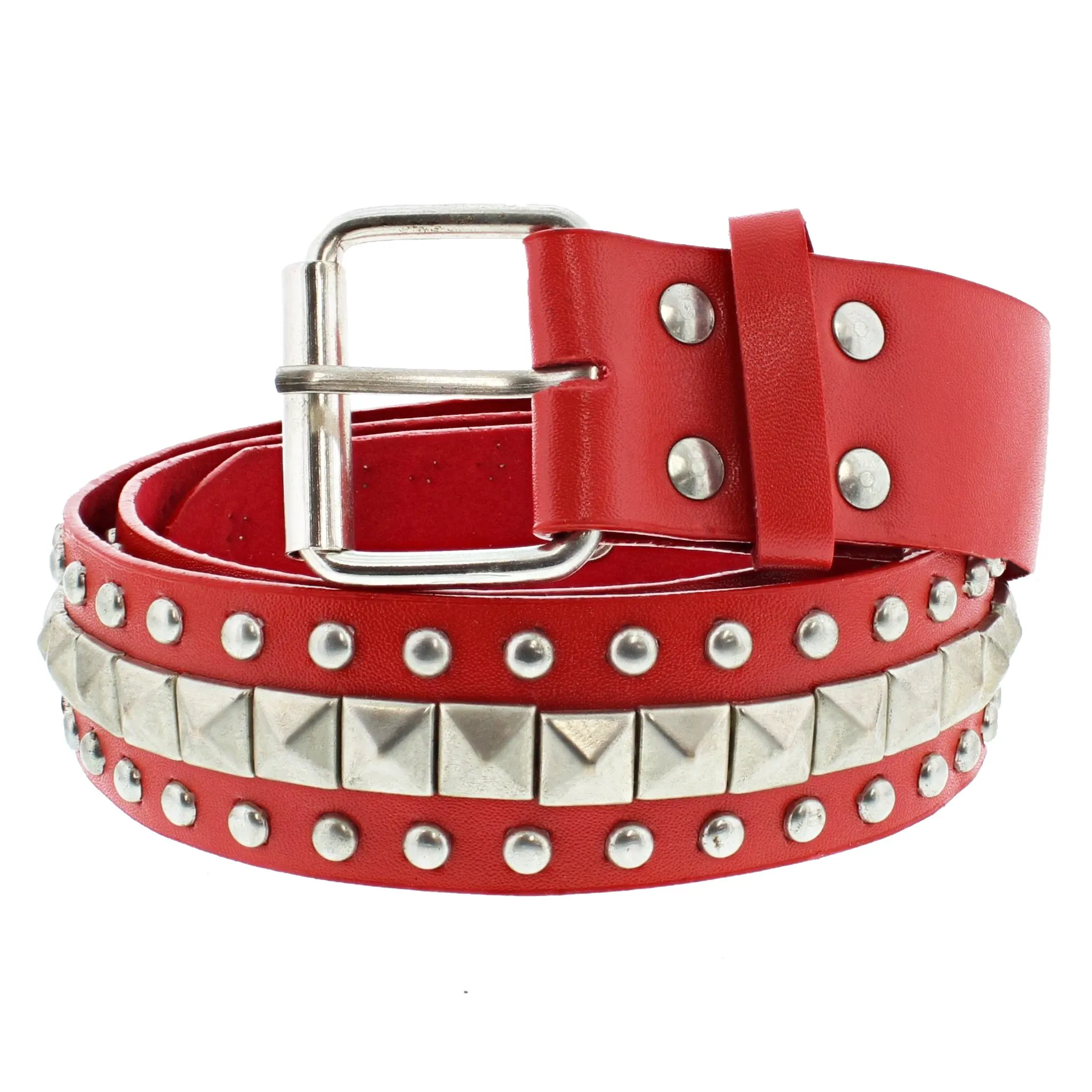 Pyramid & Conical Studded Red PU Belt