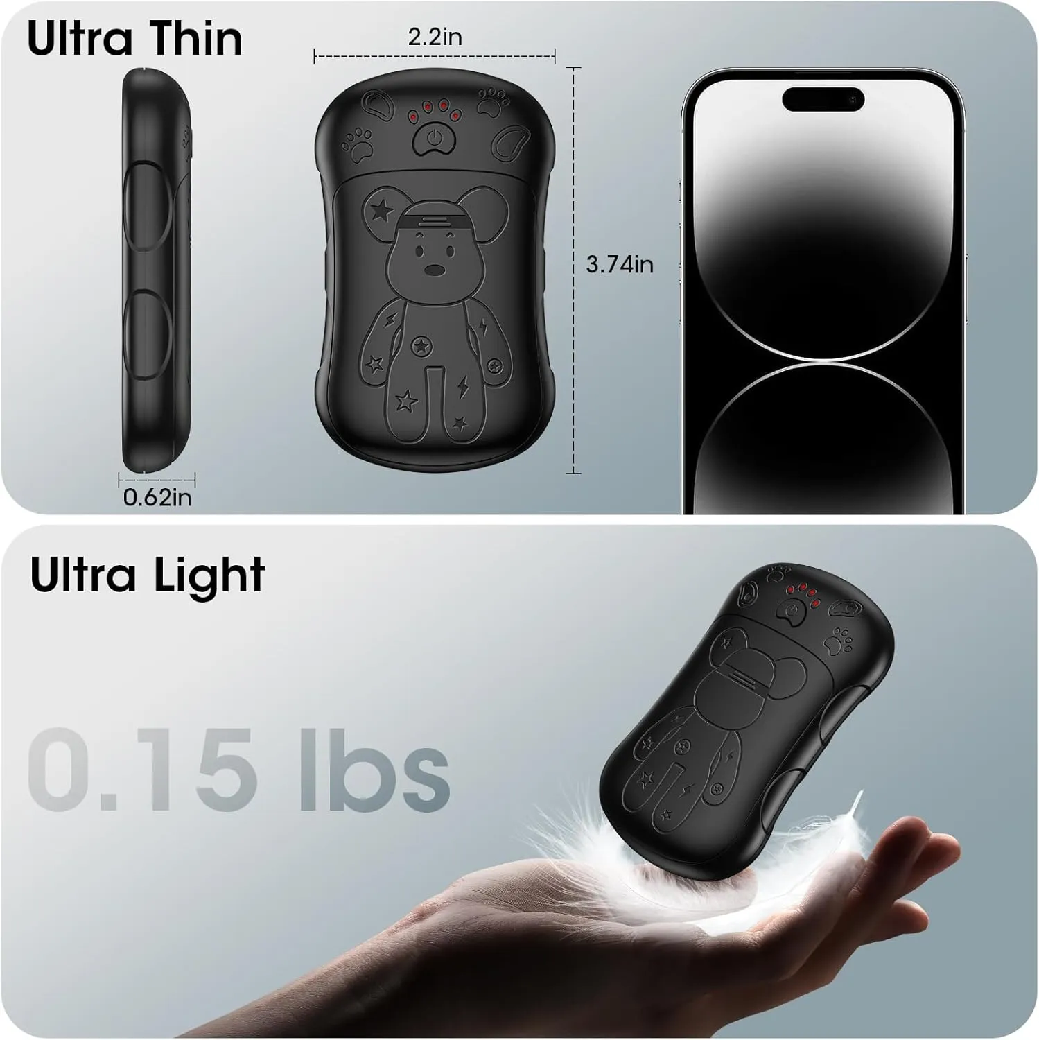 Rechargeable Hand Warmers 2 Pack, WXX 2 in 1 Electric Hand Warmer, 6000mAh Portable Pocket Warmers Dual-Sided Safe Heating, Electronic Winter Gifts for Men Women Kids, Golf, Outdoors