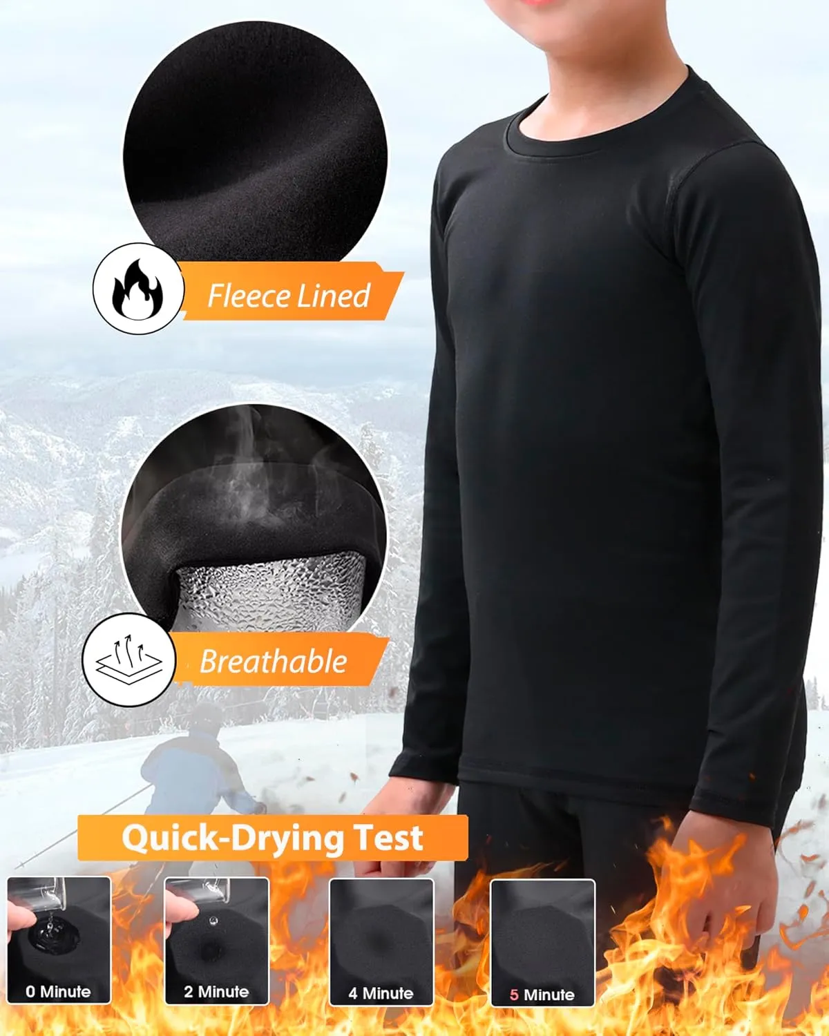 Rolimaka 3 Pack Youth Boys Compression Thermal Shirt Long Sleeve Fleece Undershirt Football Baseball Soccer Base Layer Top