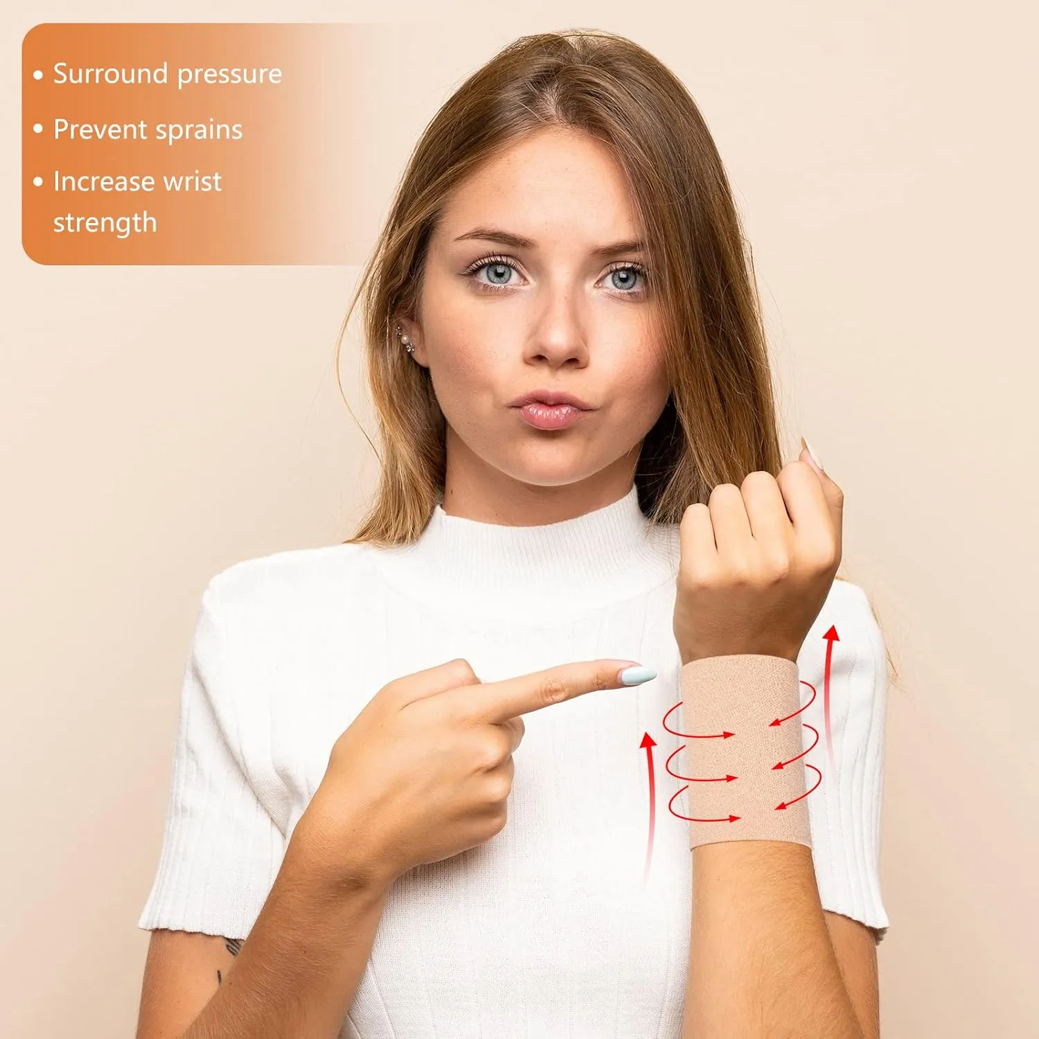 SATINIOR 2 Pairs Compression Wrist Sleeve Compression Wrist Brace Wrist Supports Wrist Wraps Elastic Wristbands for Men and Women Tennis, Tendonitis, Carpal Tunnel (Beige,Large)