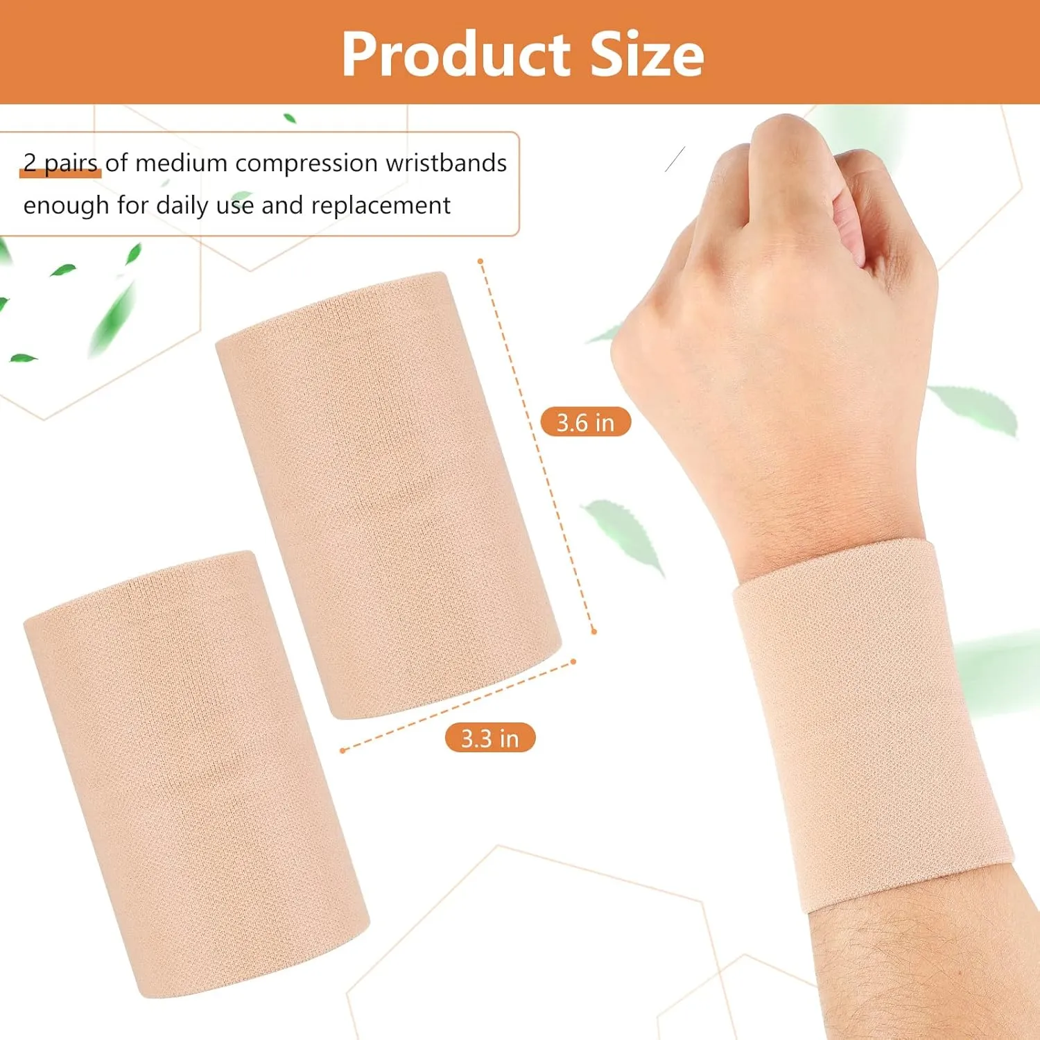 SATINIOR 2 Pairs Compression Wrist Sleeve Compression Wrist Brace Wrist Supports Wrist Wraps Elastic Wristbands for Men and Women Tennis, Tendonitis, Carpal Tunnel (Beige,Large)