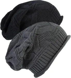 Senker Fashion 2 Pack Winter Slouchy Beanie for Women, Knit Beanies Warm Fleece Lined Chunky Oversized Skull Cap Gifts