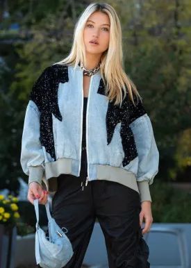 Sequin Bolt Denim Bomber