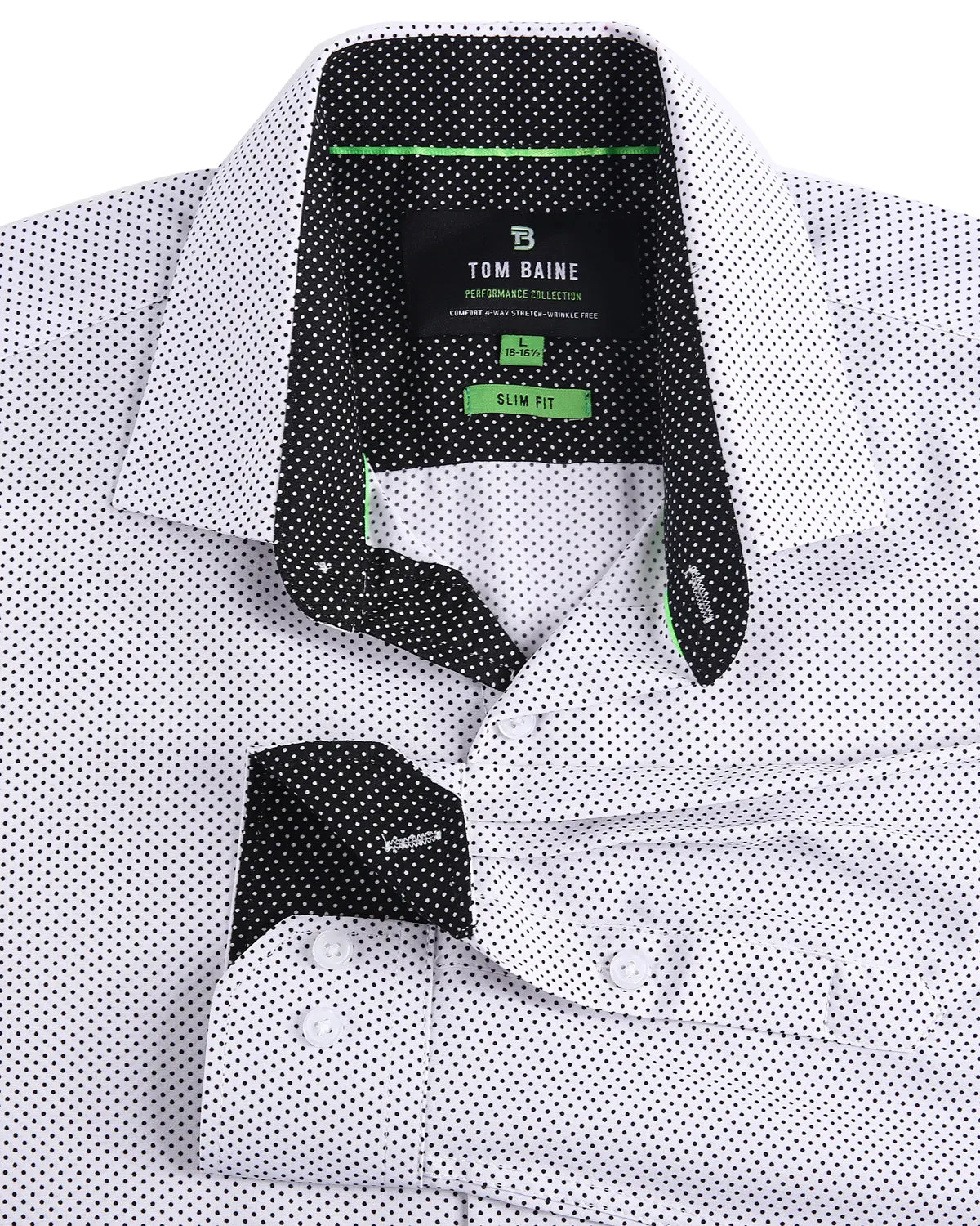 Slim Fit Performance Stretch Button-Up Shirt White Dotted TB126