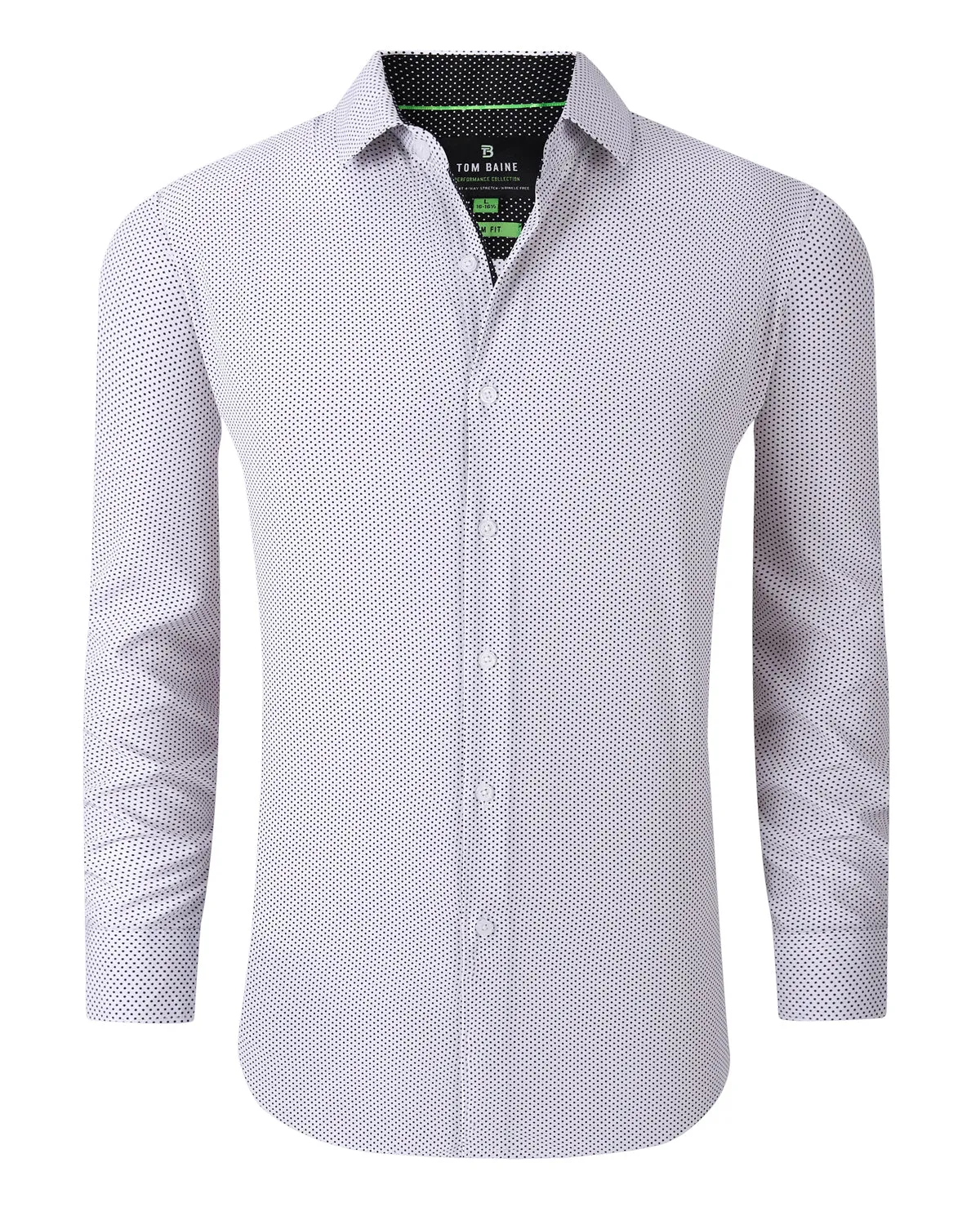Slim Fit Performance Stretch Button-Up Shirt White Dotted TB126