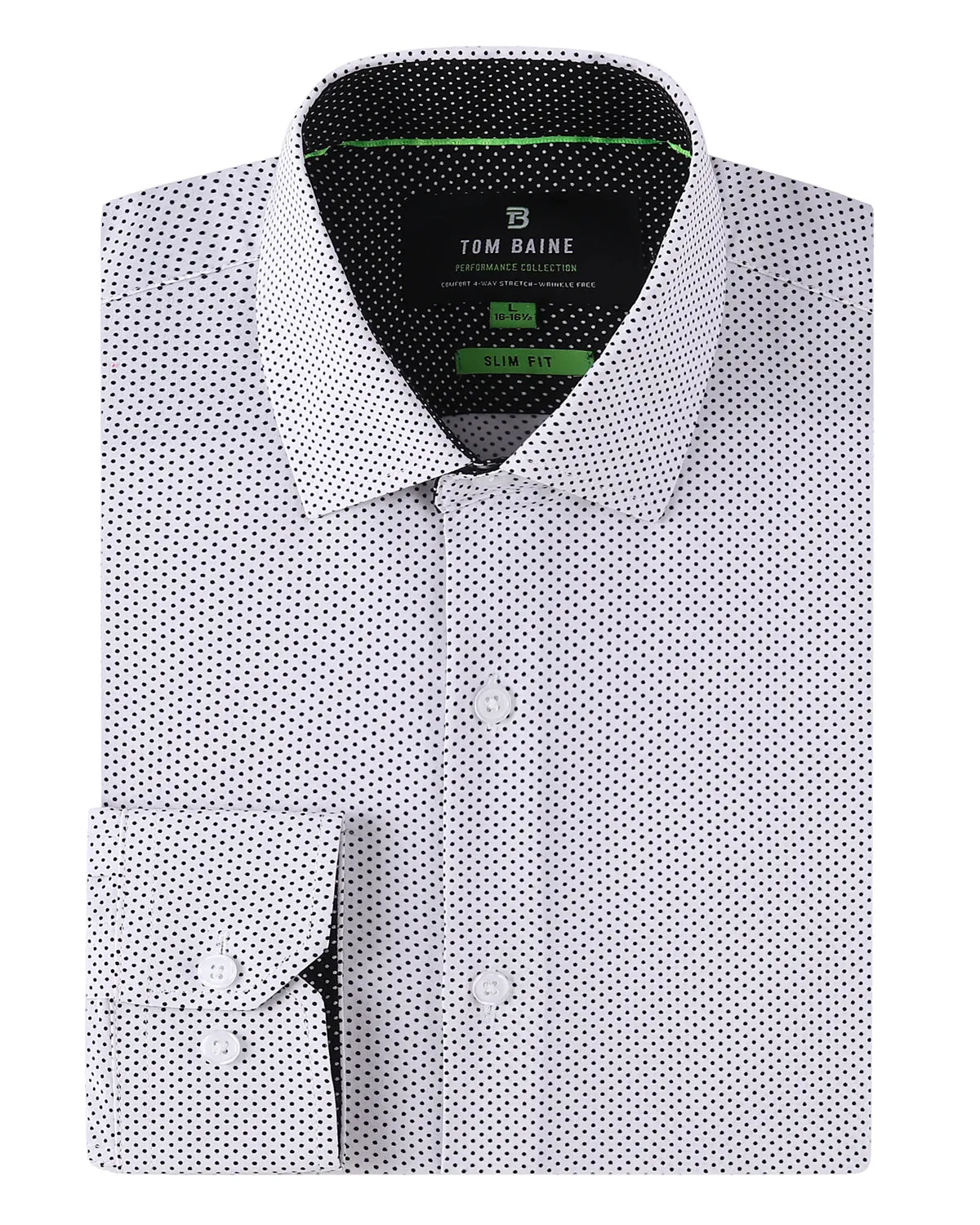 Slim Fit Performance Stretch Button-Up Shirt White Dotted TB126