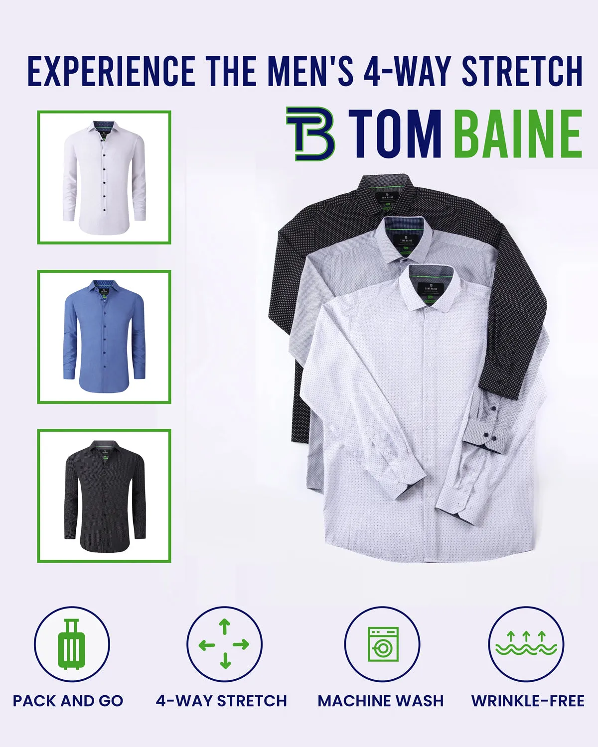 Slim Fit Performance Stretch Button-Up Shirt White Dotted TB126