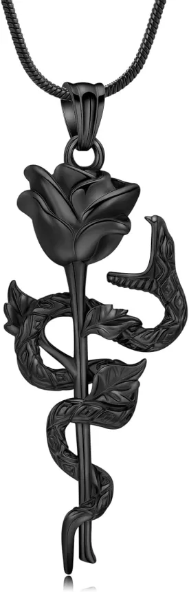 Snake Rose Urn Necklace for Ashes Roseflower Cremation Jewelry for Ashes Pendant for Women Men Memorial Keepsake Jewelry
