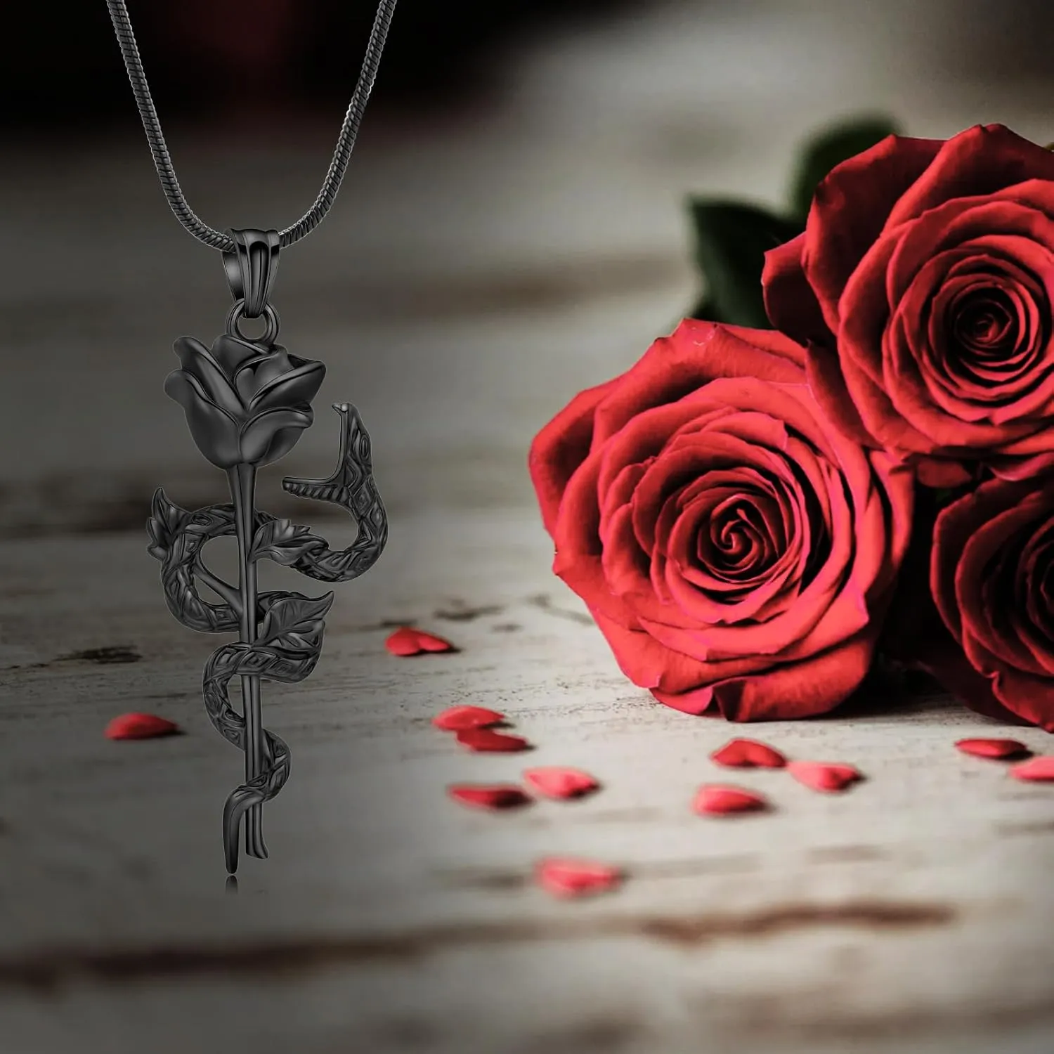 Snake Rose Urn Necklace for Ashes Roseflower Cremation Jewelry for Ashes Pendant for Women Men Memorial Keepsake Jewelry