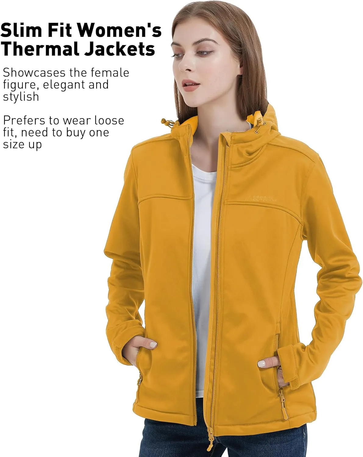 Softshell Jacket Women Fleece Lined Lightweight Jacket Waterproof Coat with Hooded Outdoor Hiking