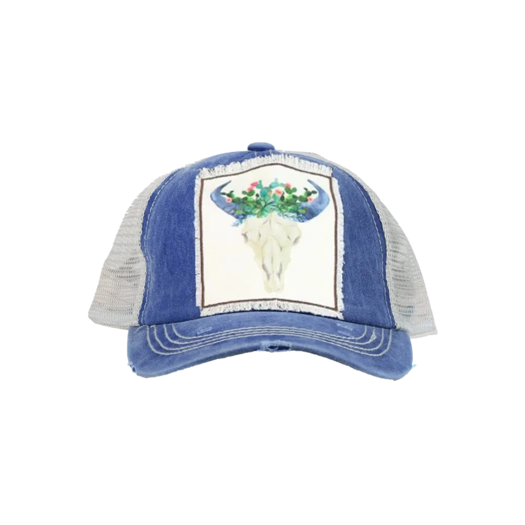 Southern Grace Women's Cactus Bull Skull Patch Mesh Cap