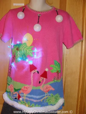 Tropical Themed 3D Ugly Christmas Sweater with Lights Flamingos Palm Trees(t3)