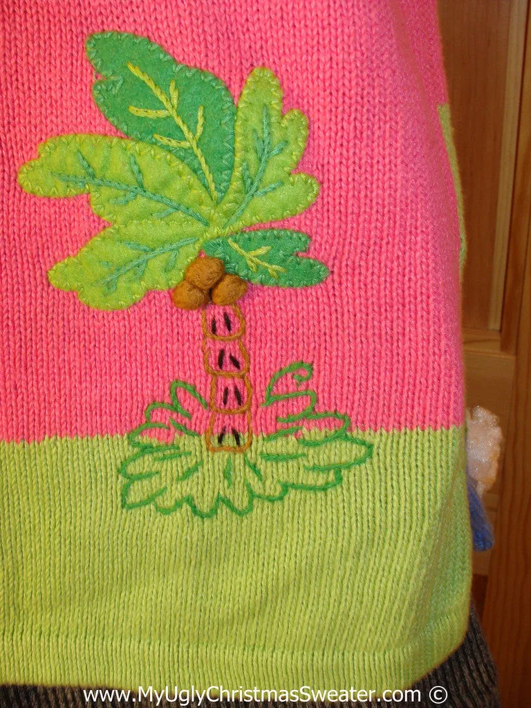 Tropical Themed 3D Ugly Christmas Sweater with Lights Flamingos Palm Trees(t3)