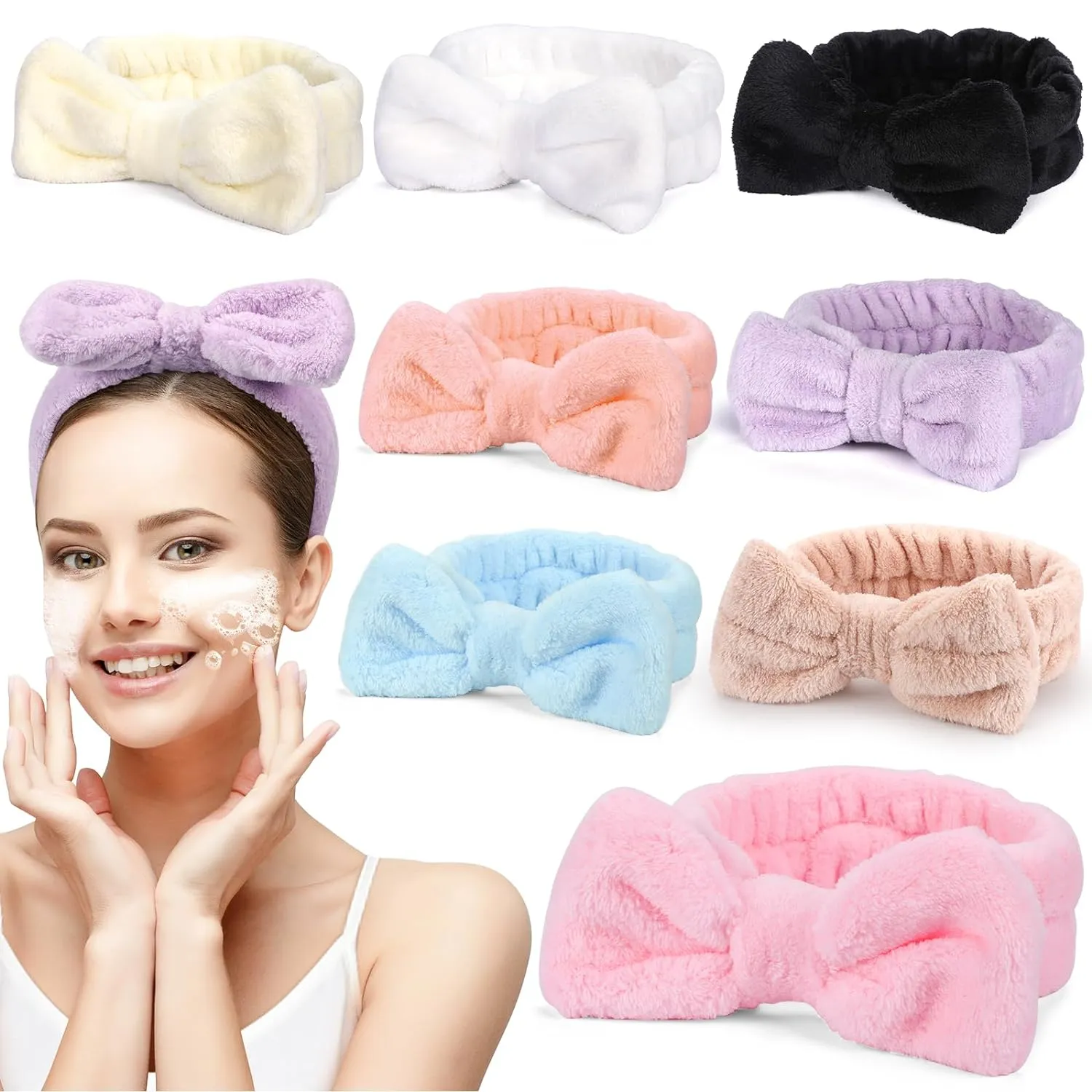 UMIKU 8 Pack Facial Headbands for Women - Soft Coral Fleece Cosmetic and Skincare Head Wraps for Makeup, Hair Care, Face Washing and Spa Gifts