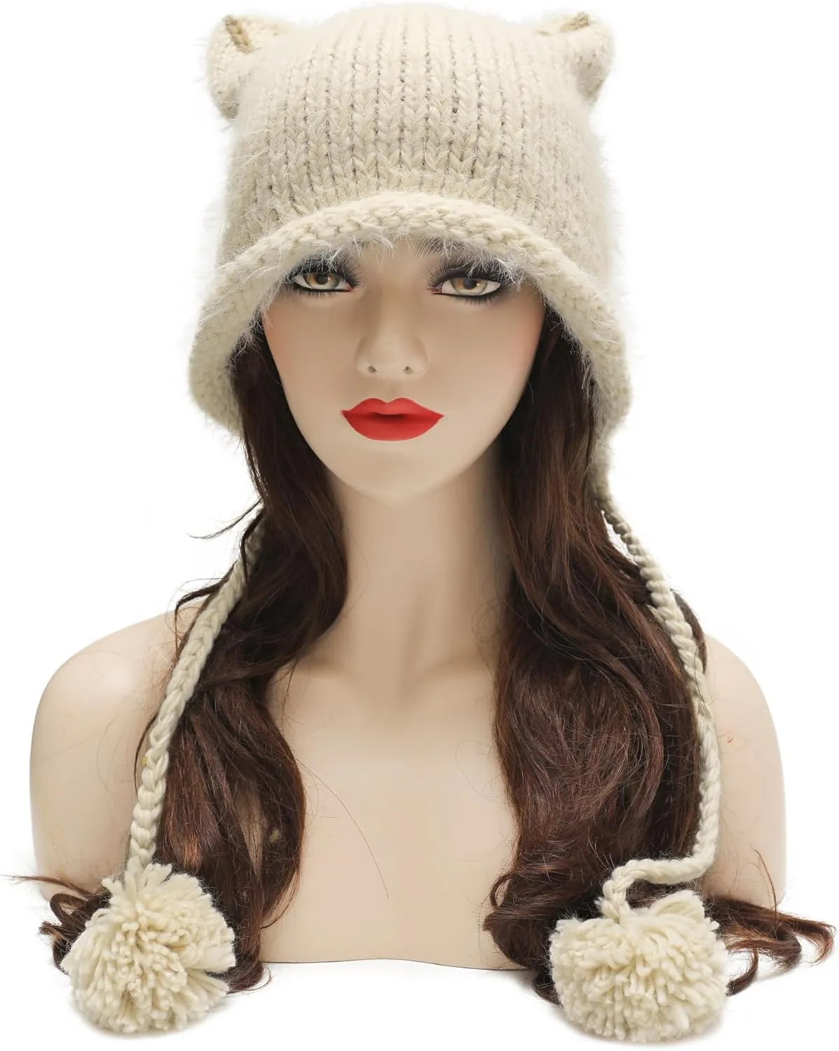 ZLYC Women Crochet Hat Knit Cat Ear Slouchy Beanie Cute Vintage Grunge Fuzzy Hat