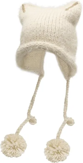 ZLYC Women Crochet Hat Knit Cat Ear Slouchy Beanie Cute Vintage Grunge Fuzzy Hat