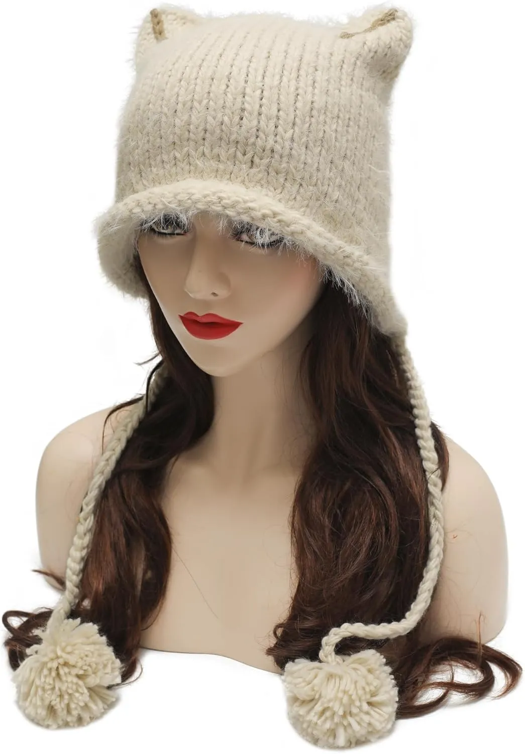 ZLYC Women Crochet Hat Knit Cat Ear Slouchy Beanie Cute Vintage Grunge Fuzzy Hat