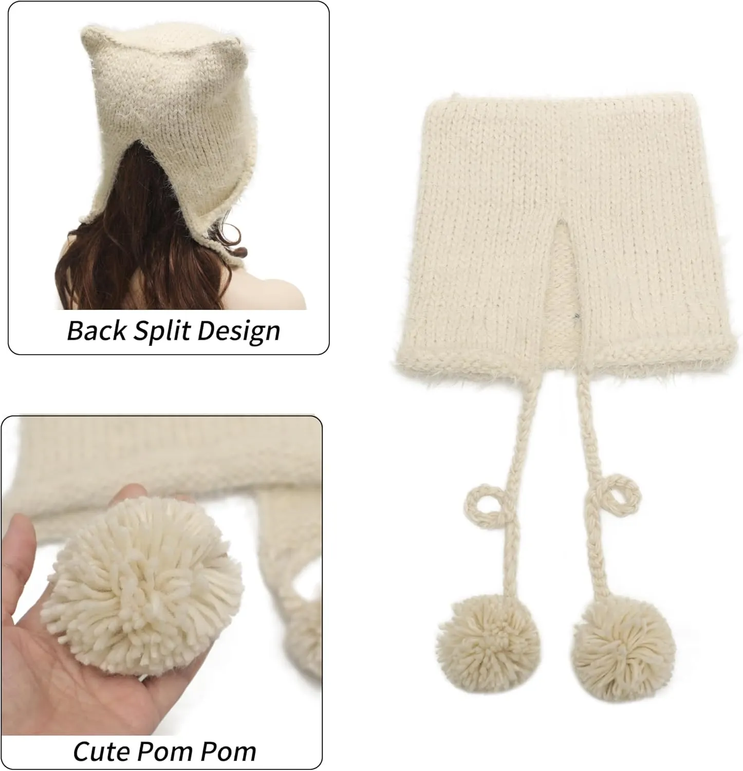 ZLYC Women Crochet Hat Knit Cat Ear Slouchy Beanie Cute Vintage Grunge Fuzzy Hat